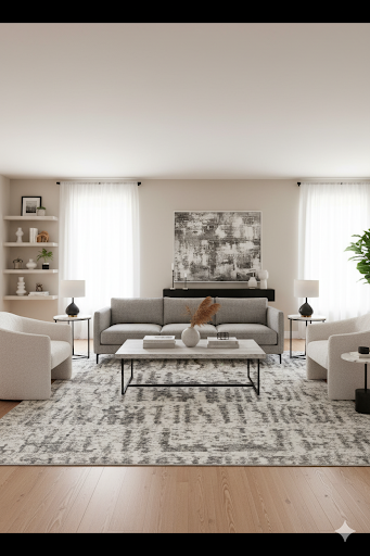 8'x10' Large Grey & Cream Ultra Soft Mico-Shag Area Rug