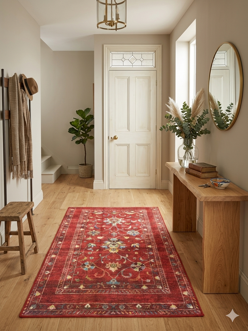 3' x 5' Rectangular Red Multicolor Floral Traditional Area Rug