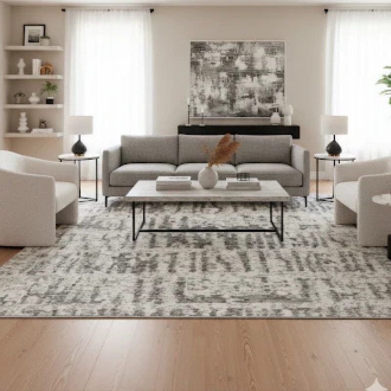 8'x10' Large Grey & Cream Ultra Soft Mico-Shag Area Rug