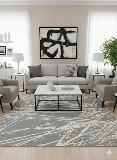 8'x10' Large Grey & White Ultra Soft Micro Shag Area Rug