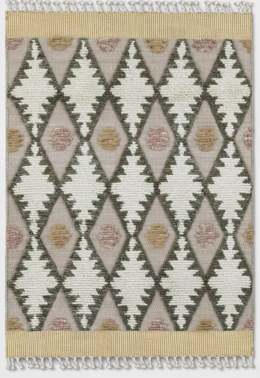 5'X7' Color Cream Diamond Hand Made Tufted Rug