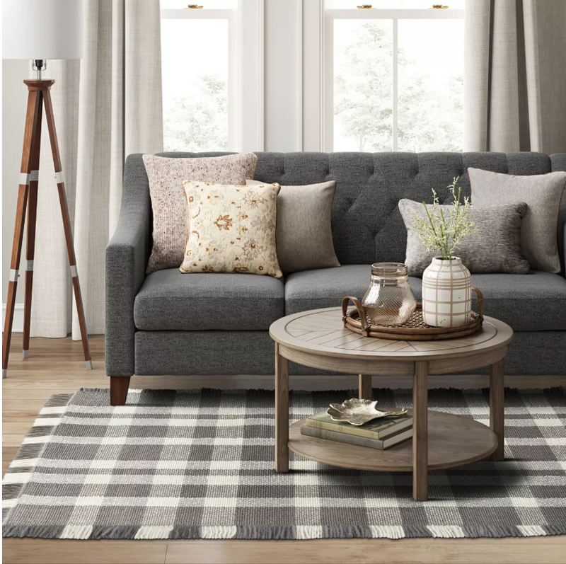 Size 5'X7' Color Gray Hand Made Wool Buffalo Plaid Rug