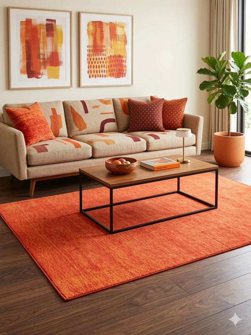 5' x 7' Rectangular Orange Rust Solid Minimalist Modern Area Rug