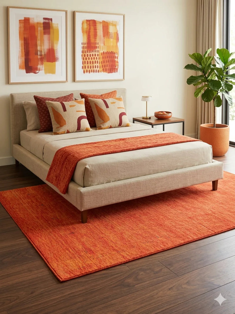 5' x 7' Rectangular Orange Rust Solid Minimalist Modern Area Rug