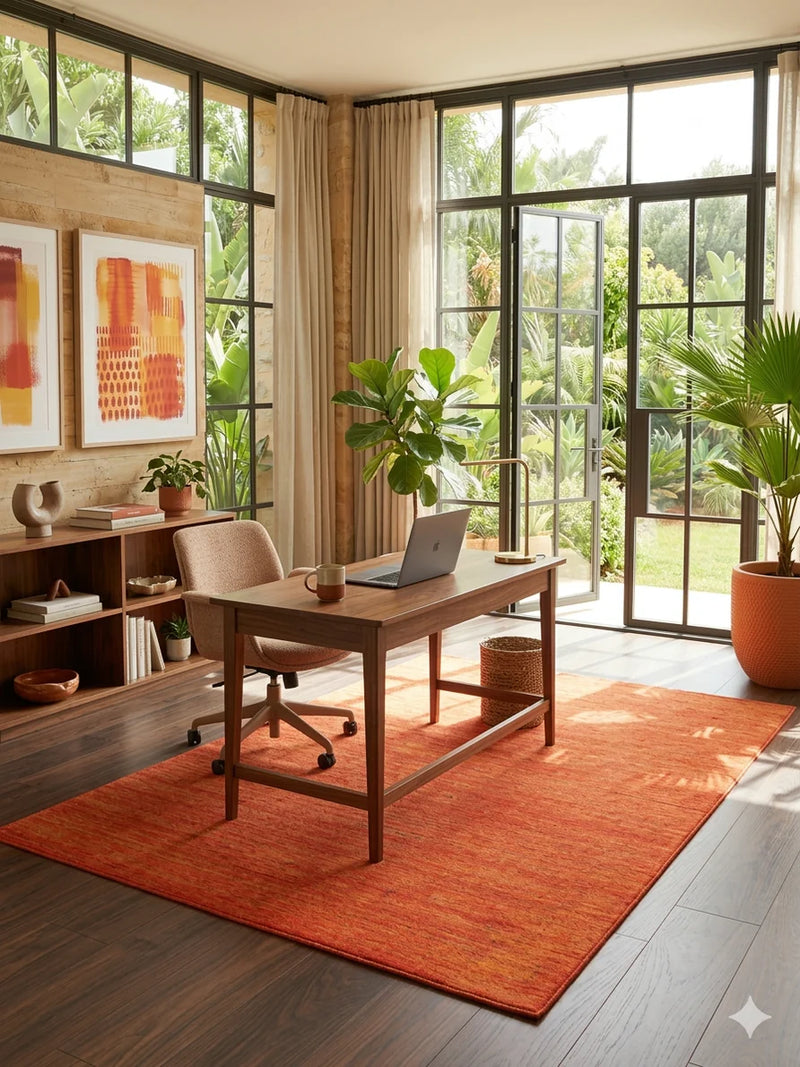 5' x 7' Rectangular Orange Rust Solid Minimalist Modern Area Rug