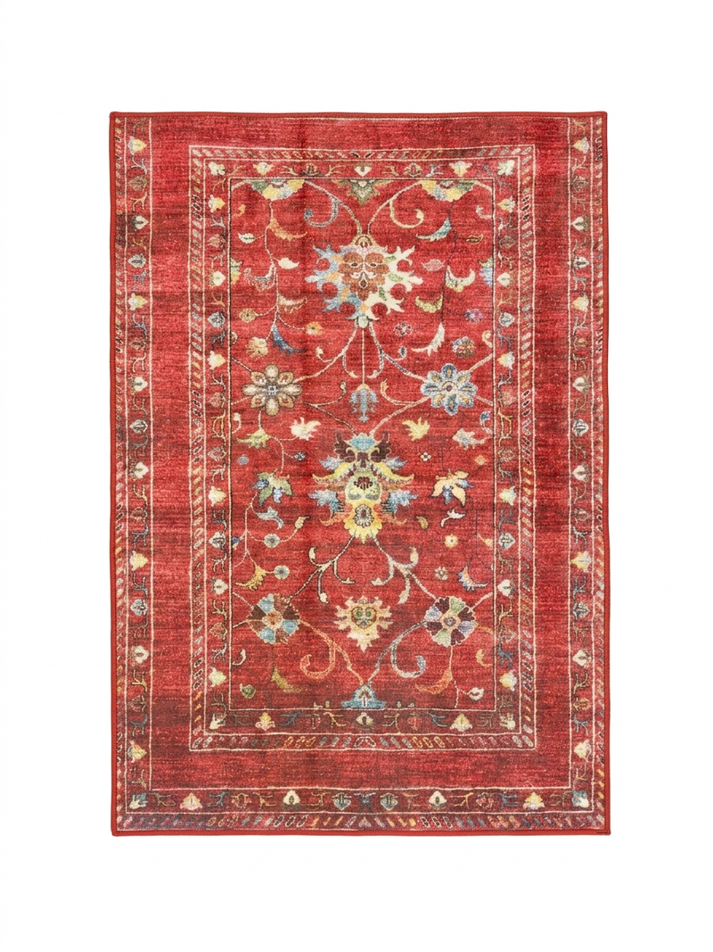 3' x 5' Rectangular Red Multicolor Floral Traditional Area Rug