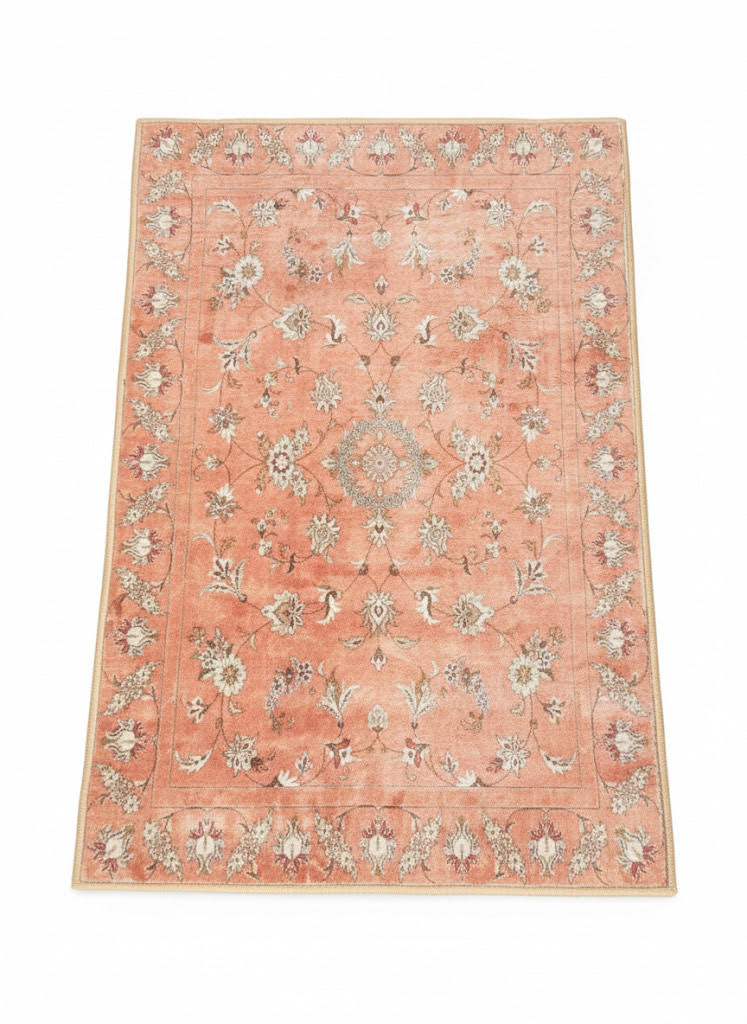 2' x 3' Blush Pink & Ivory Soft Beige Muted Sage Runner Area Rug with Floral Pattern