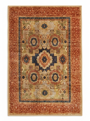 2' x 3' Rectangular Beige Rust Floral Medallion Traditional Area Rug displayed on a white background, featuring an intricate beige and rust floral medallion design with navy accents and a classic traditional border.