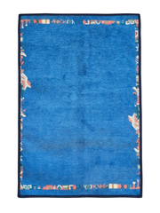 2' x 3' Rectangular Blue Multicolor Border Modern Washable Area Rug displayed on a white background.