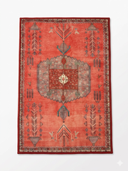 2' x 3' Rectangular Coral Red Tribal Medallion Traditional Washable Area Rug isolated on a white background.