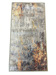 2' x 3' Rectangular Gray Gold Abstract Modern Washable Area Rug displayed on a white background.