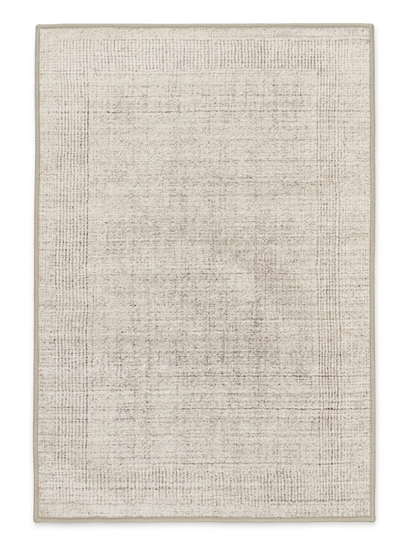 2' x 3' Rectangular Ivory & Beige Distressed Abstract Modern Washable Area Rug displayed on a plain background.