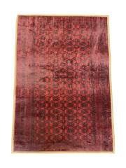 2' x 3' Rectangular Red & Black Geometric Medallion Traditional Washable Area Rug isolated on a white background.