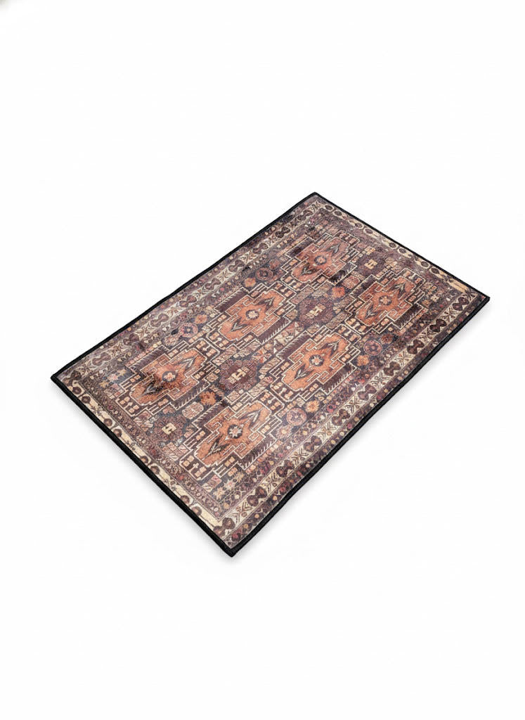 2' x 3' Warm Brown Beige Area Rug with Vintage Tribal Medallion Pattern