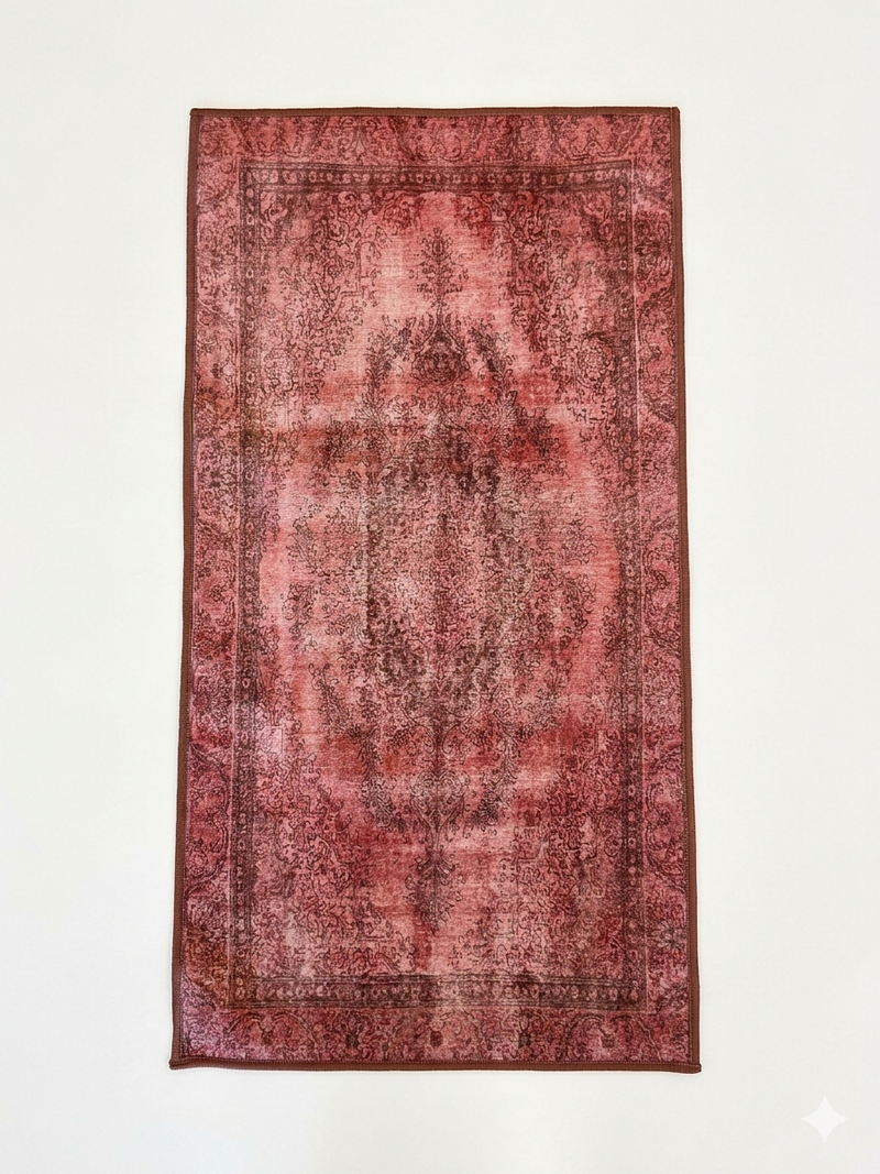 2' x 4' Rectangular Pink & Rose Distressed Medallion Vintage Washable Area Rug displayed on a plain background.