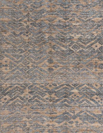 2' x 4' Runner Blue Beige Abstract Modern Rug detailed surface view showcasing the textured abstract design in blended blue and beige tones.