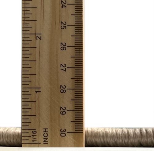 2' x 4' Runner Blue Beige Abstract Modern Rug pile height close-up with measuring ruler showing the low pile thickness and finished edge detail.