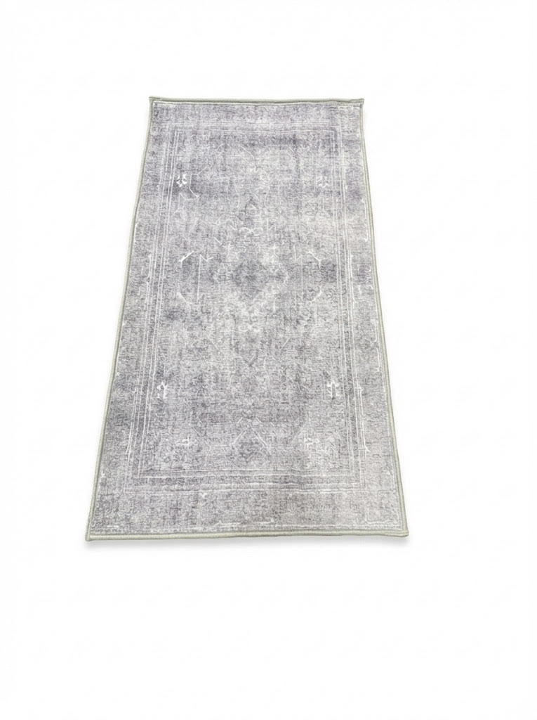 2' x 4' Soft Gray Pale Greige  Runner Rug  with Modern Distressed Pattern