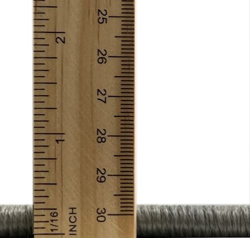 2' x 5' Runner Charcoal Gray & Dusty Purple Modern Oriental Area Rug shown with a ruler measuring the rug thickness.