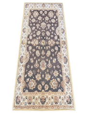 2' x 5' Runner Charcoal & Ivory Floral Traditional Washable Area Rug displayed on a plain background.