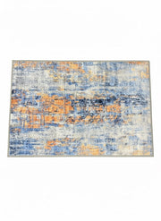 2ft x 3ft Rectangular Blue & Orange Multi-Color Distressed Abstract Modern Area Rug on a light neutral background.