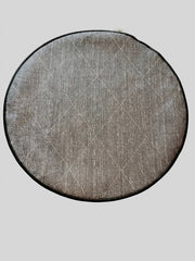 3' Round Taupe Gray Distressed Minimalist Modern Washable Area Rug isolated on a white background.