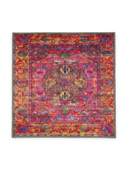 3' x 3' Square Pink & Multicolor Distressed Medallion Bohemian Washable Area Rug displayed on a plain background.