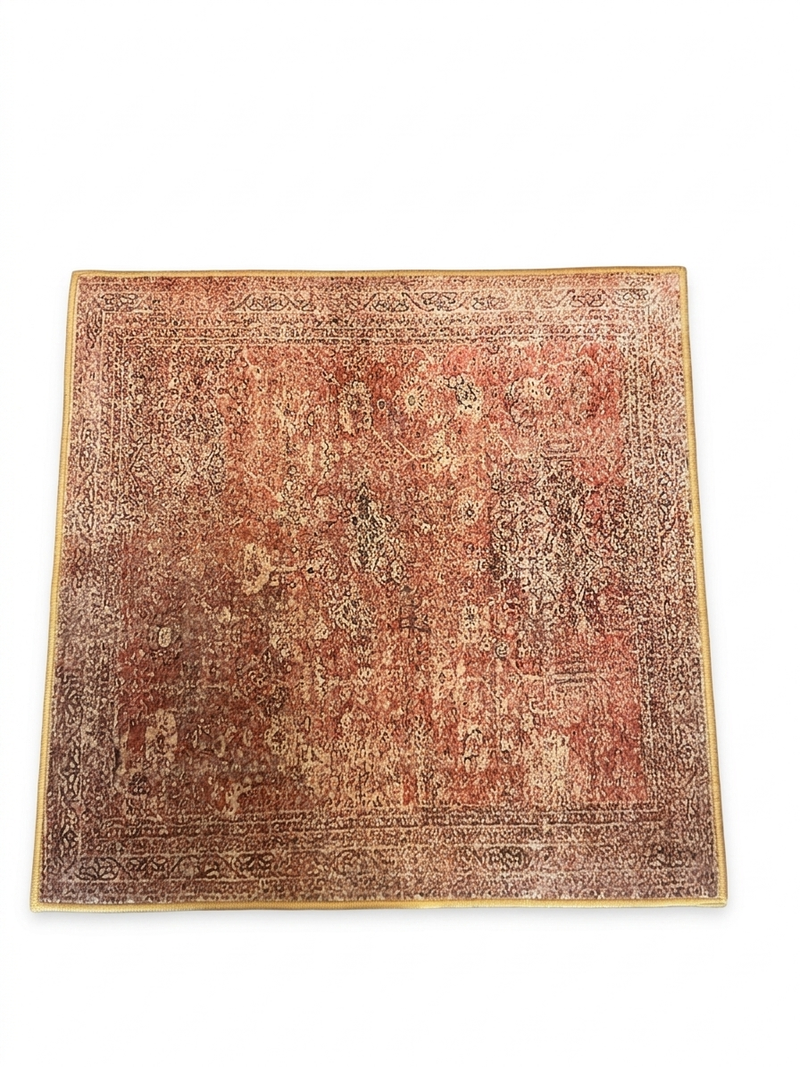 3' x 3' Square Rust Ivory Distressed Oriental Vintage Area Rug isolated on a white background.