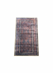 3' x 5' Rectangle Navy Blue Rust Area Rug in Distressed Geometric and Vintage Pattern.