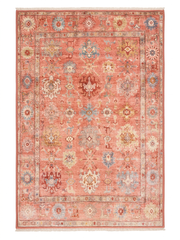 3' x 5' Rectangular Coral & Multicolor Floral Medallion Vintage Traditional Area Rug isolated on a white background.