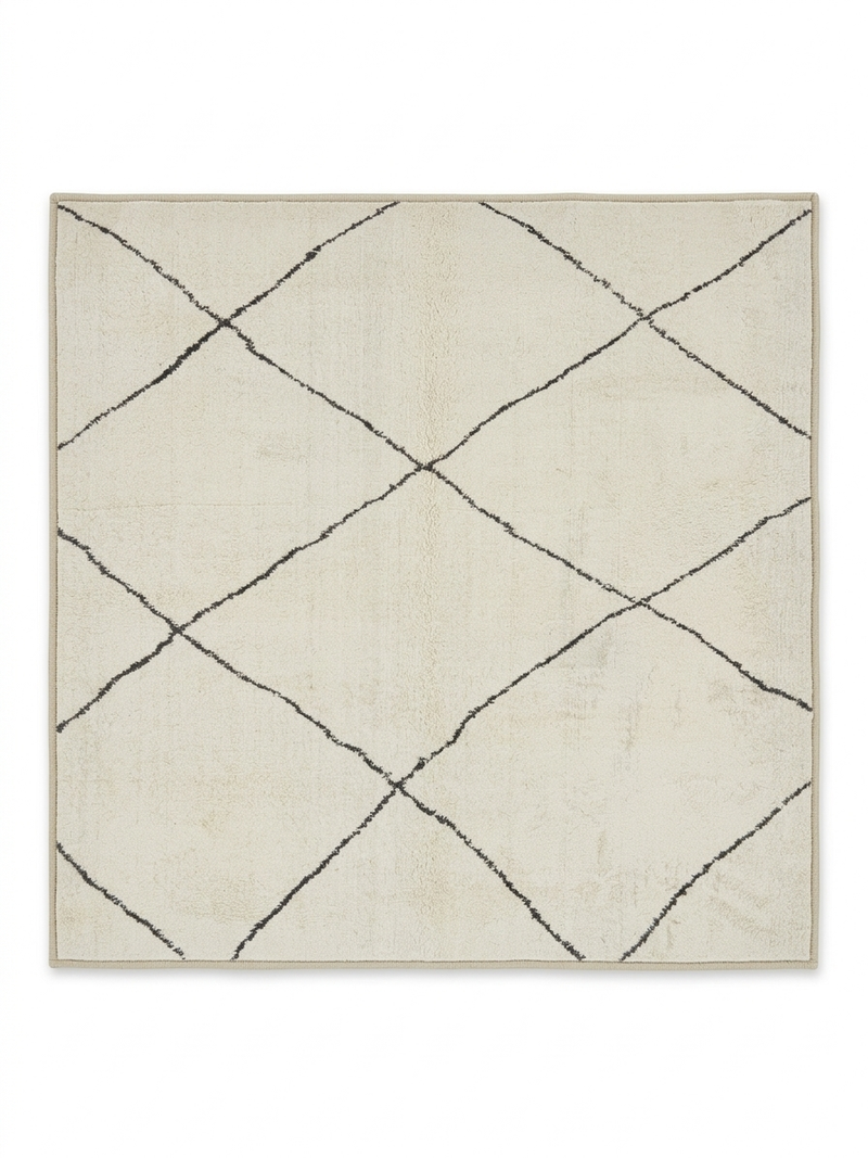 3' x 5' Rectangular Ivory & Charcoal Geometric Modern Area Rug isolated on a white background.