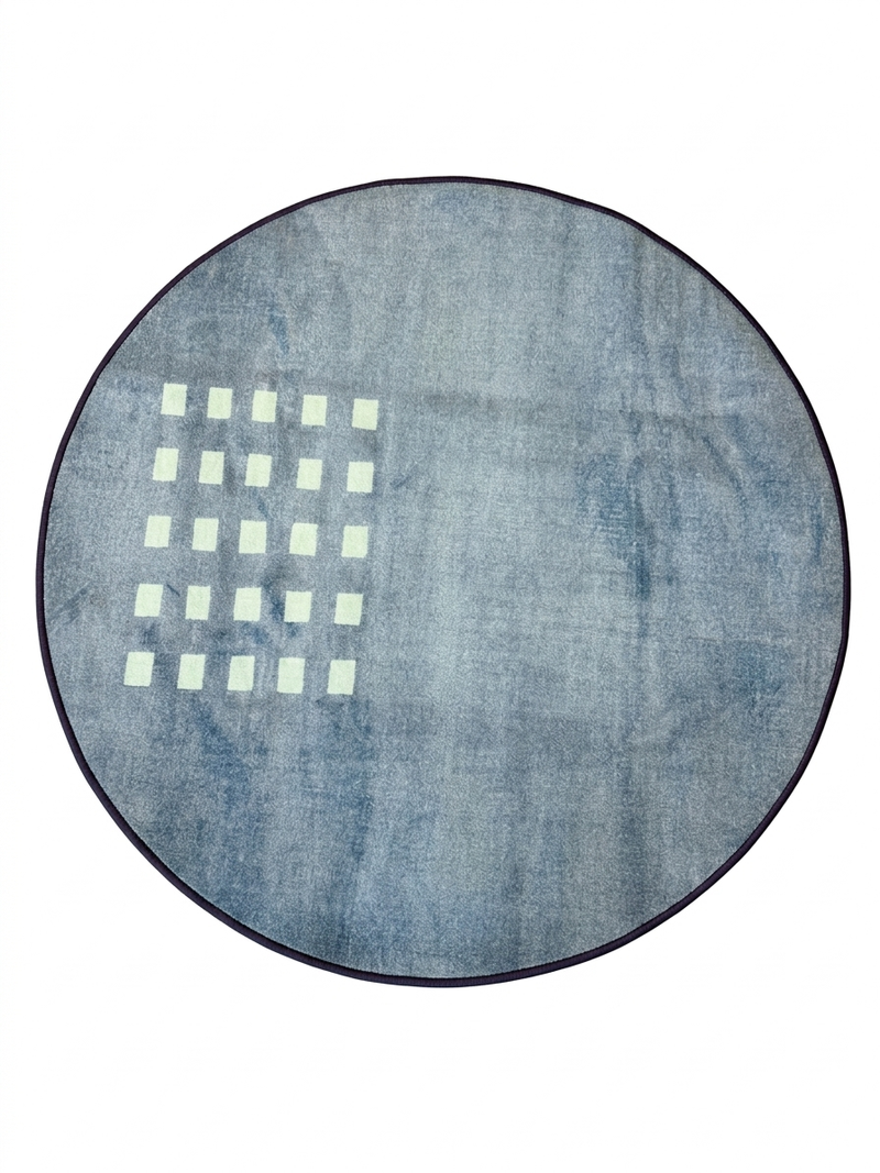 4' Round Blue & Ivory Geometric Minimalist Modern Area Rug isolated on a white background