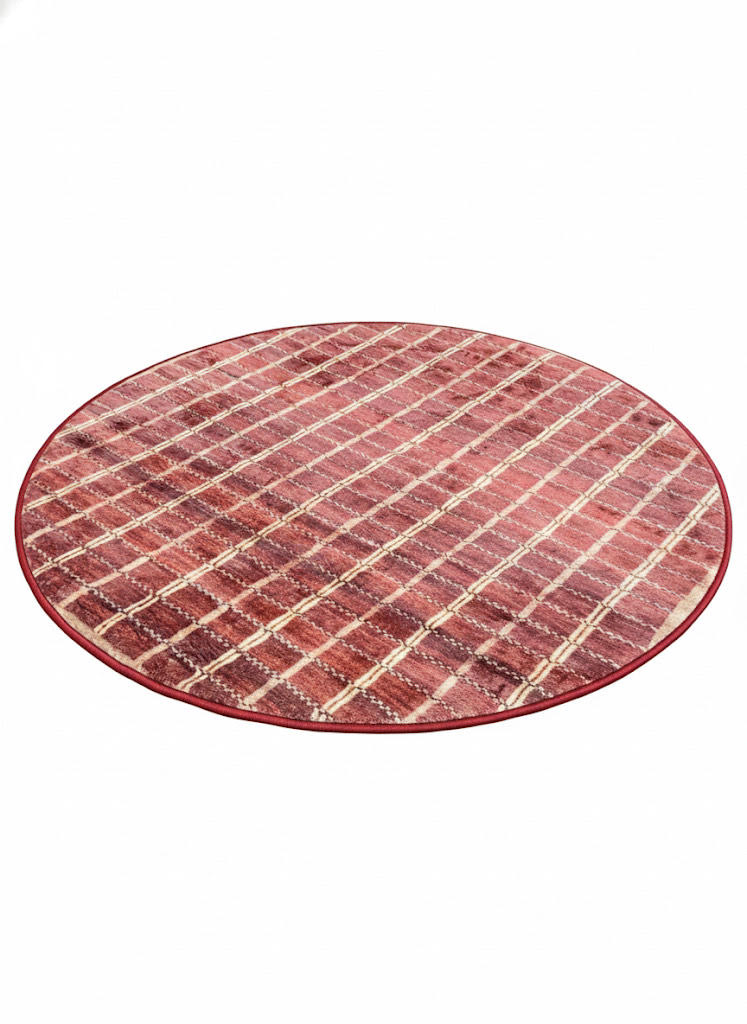 4' Round Muted Rose Warm Beige  Area Rug featuring a vibrant striped textured pattern 
