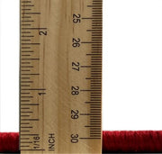 4' Round Orange Rust Mid-Century Modern Oriental Area Rug displayed in a pile height detail view with measuring ruler.