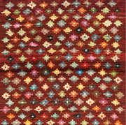 4' Square Red & Multi-Color Geometric Contemporary Modern Area Rug displayed in a close-up product design view.
