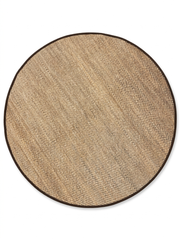 4 ft Round Natural Beige & Brown Woven Solid Modern Farmhouse Washable Area Rug isolated on a white background.