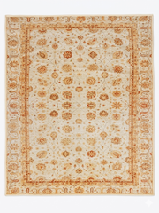 4' x 4' Square Ivory & Gold Floral Traditional Oriental Washable Area Rug isolated on a white background.