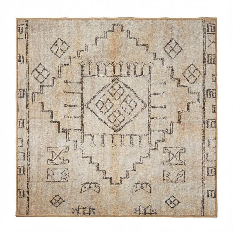 4' x 4' Square Ivory Taupe Light Gray Area Rug with geometric pattern displayed on a light neutral background.