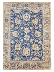 4' x 6' Rectangular Blue Ivory Floral Traditional Area Rug isolated on a white background.