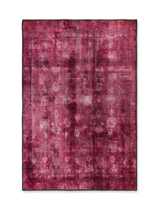 4' x 6' Rectangular Fuchsia Pink Distressed Abstract Modern Area Rug isolated on a white background.