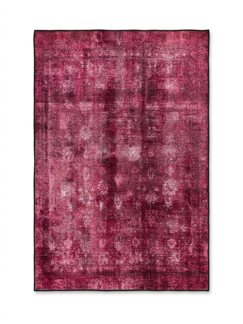 4' x 6' Rectangular Fuchsia Pink Distressed Abstract Modern Area Rug isolated on a white background.