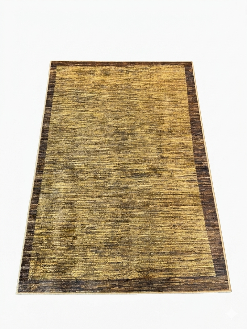 4' x 6' Rectangular Gold Brown Textured Border Modern Area Rug isolated on a white background.