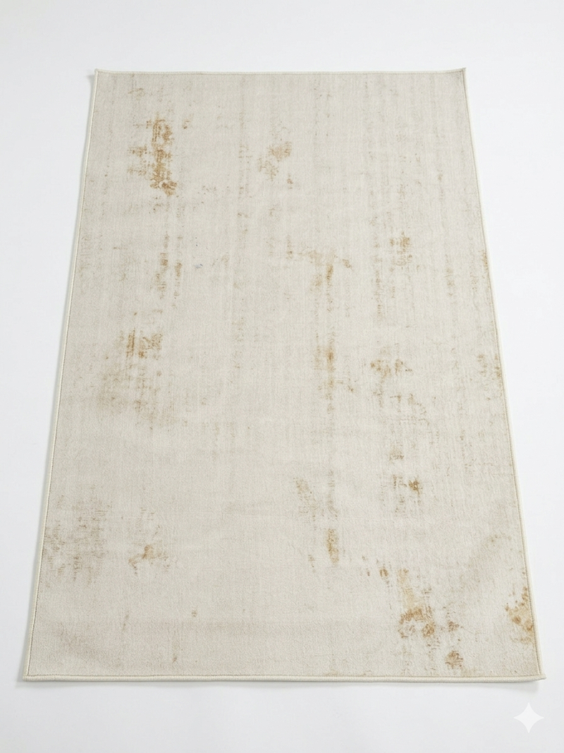 4' x 6' Rectangular Ivory & Gold Distressed Abstract Modern Washable Area Rug displayed on a plain background.