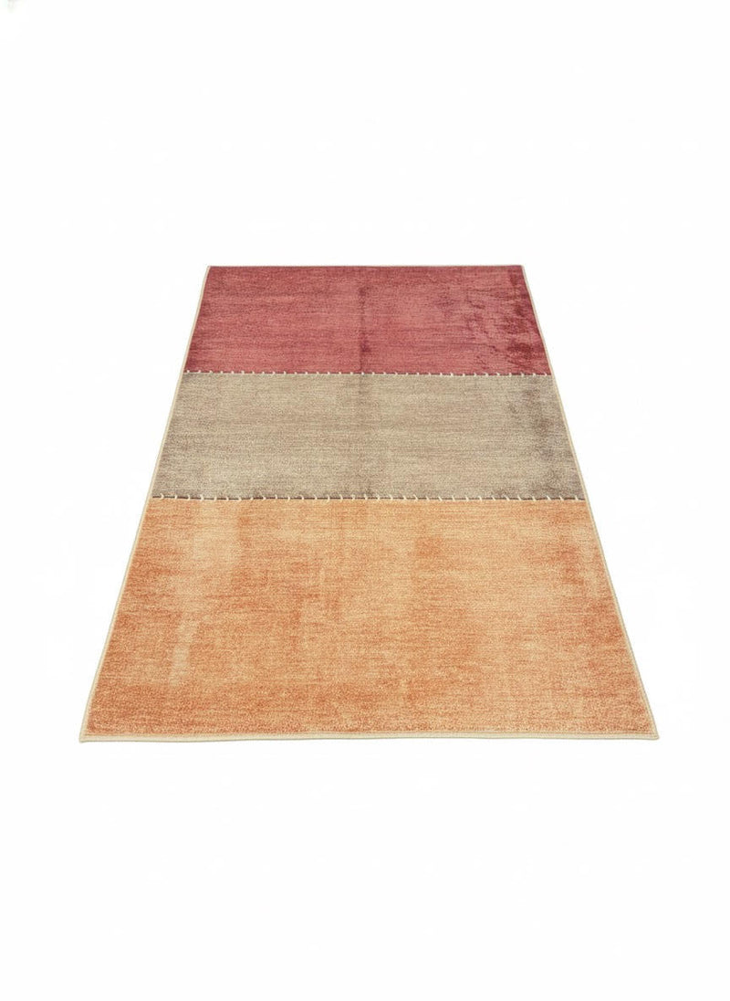 4' x 6' Rectangular Multi Color & Neutral Color-Block Stripe Modern Area Rug shown flat on a clean white background highlighting the soft color-block design and stitched stripe detailing.