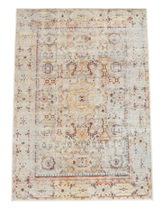4' x 6' rectangular ivory multicolor distressed floral medallion traditional area rug isolated on a white background.
