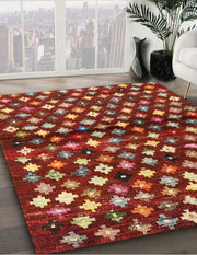 4ft Round Orange Rust Mid-Century Modern Oriental Area Rug