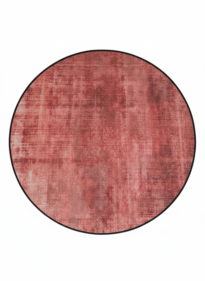 5' Round Blush Pink & Rose Distressed Abstract Modern Washable Area Rug placed in a contemporary living room setting.