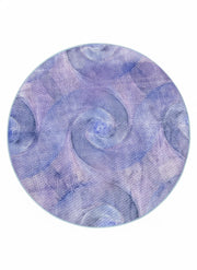 5' Round Lavender Soft Blue Area Rug featuring abstract and swirl pattern on a light neutral background.