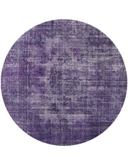 5' Round Purple Plum Soft Gray Round Heathered Abstract/Distressed Modern area rug shown flat on a clean white background, highlighting its subtle textured pattern, blended plum and gray tones, and softly worn contemporary finish.