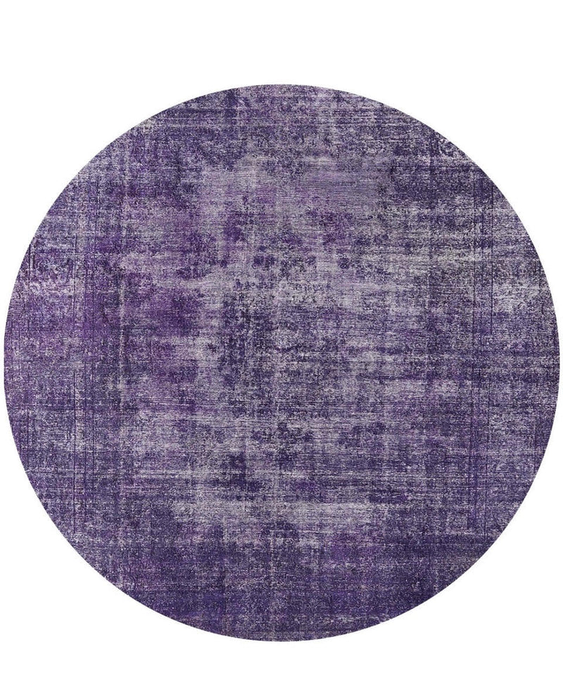 5' Round Purple Plum Soft Gray Round Heathered Abstract/Distressed Modern area rug shown flat on a clean white background, highlighting its subtle textured pattern, blended plum and gray tones, and softly worn contemporary finish.